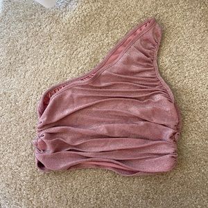 One shoulder pink sparkly cropped top